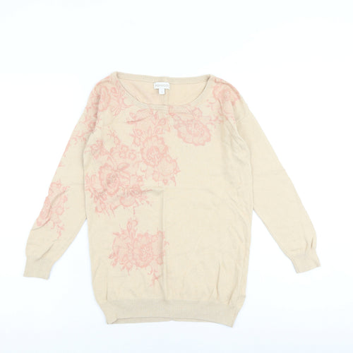Monsoon Womens Beige Boat Neck Floral Cotton Pullover Jumper Size S