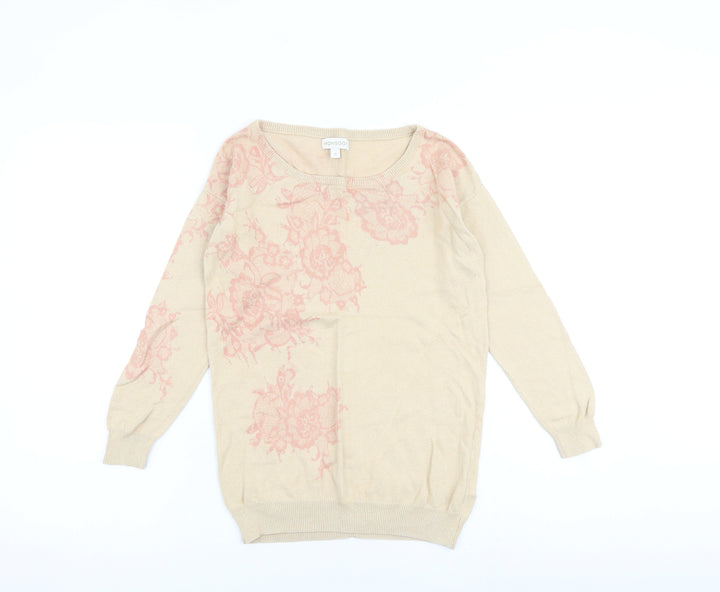 Monsoon Womens Beige Boat Neck Floral Cotton Pullover Jumper Size S