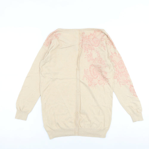 Monsoon Womens Beige Boat Neck Floral Cotton Pullover Jumper Size S