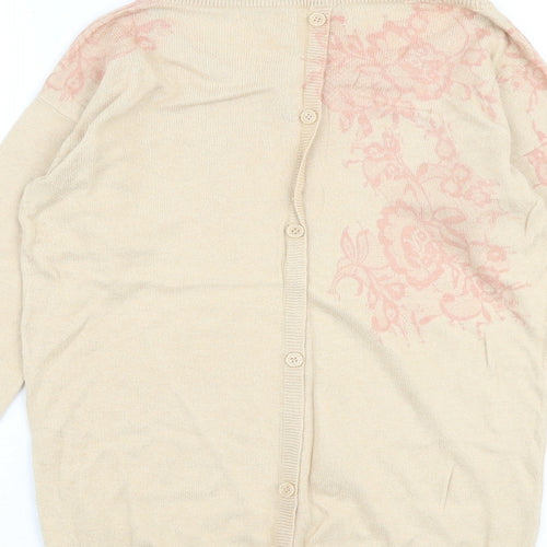 Monsoon Womens Beige Boat Neck Floral Cotton Pullover Jumper Size S