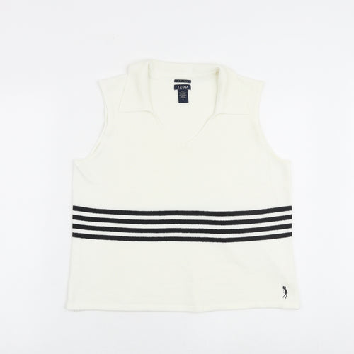 IZOD Womens White Collared Acrylic Vest Jumper Size L