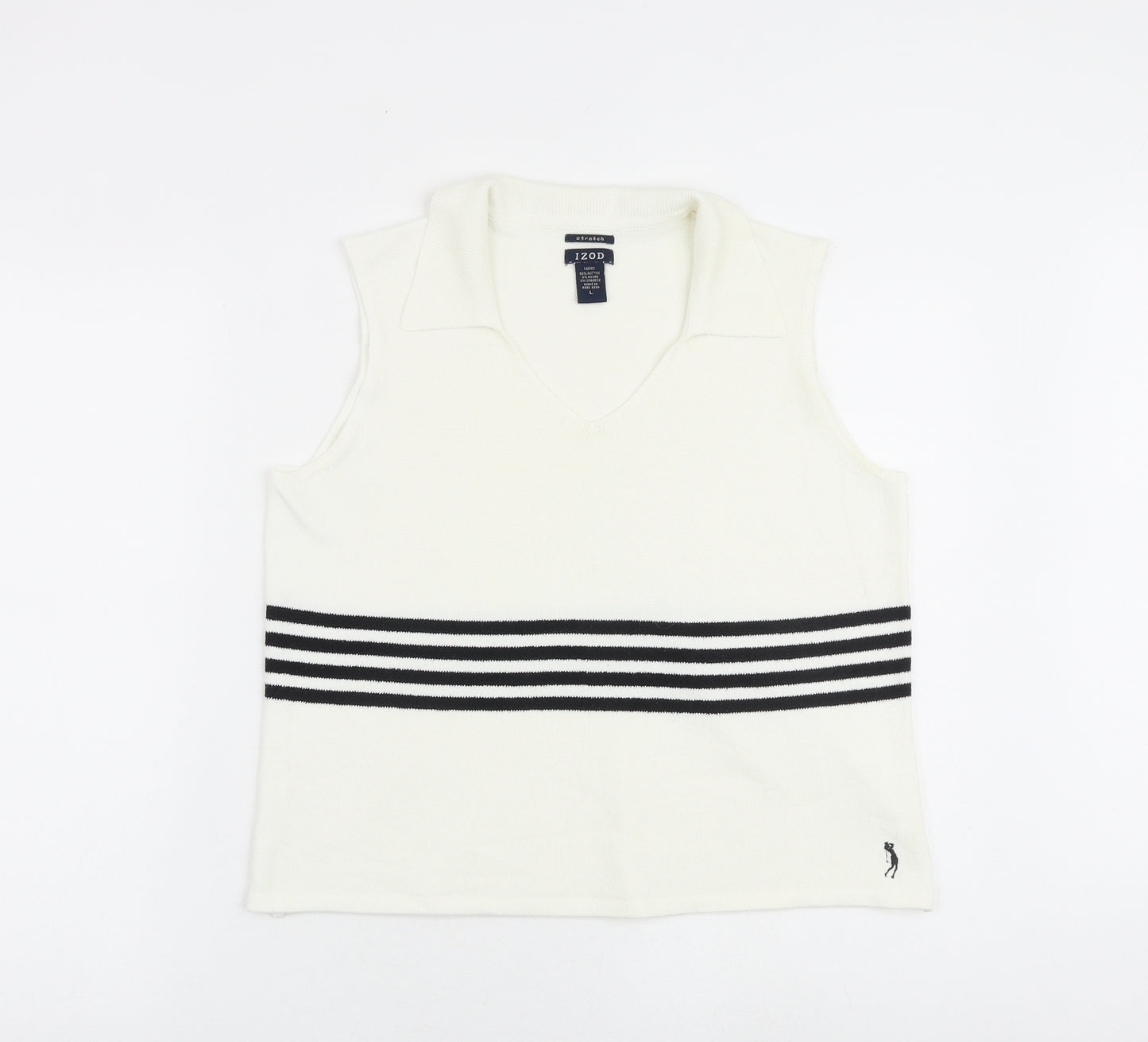 IZOD Womens White Collared Acrylic Vest Jumper Size L