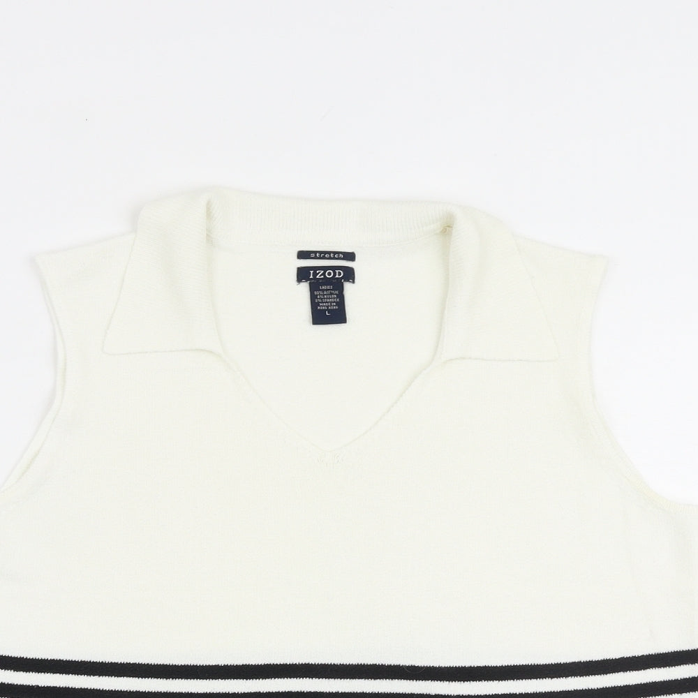 IZOD Womens White Collared Acrylic Vest Jumper Size L