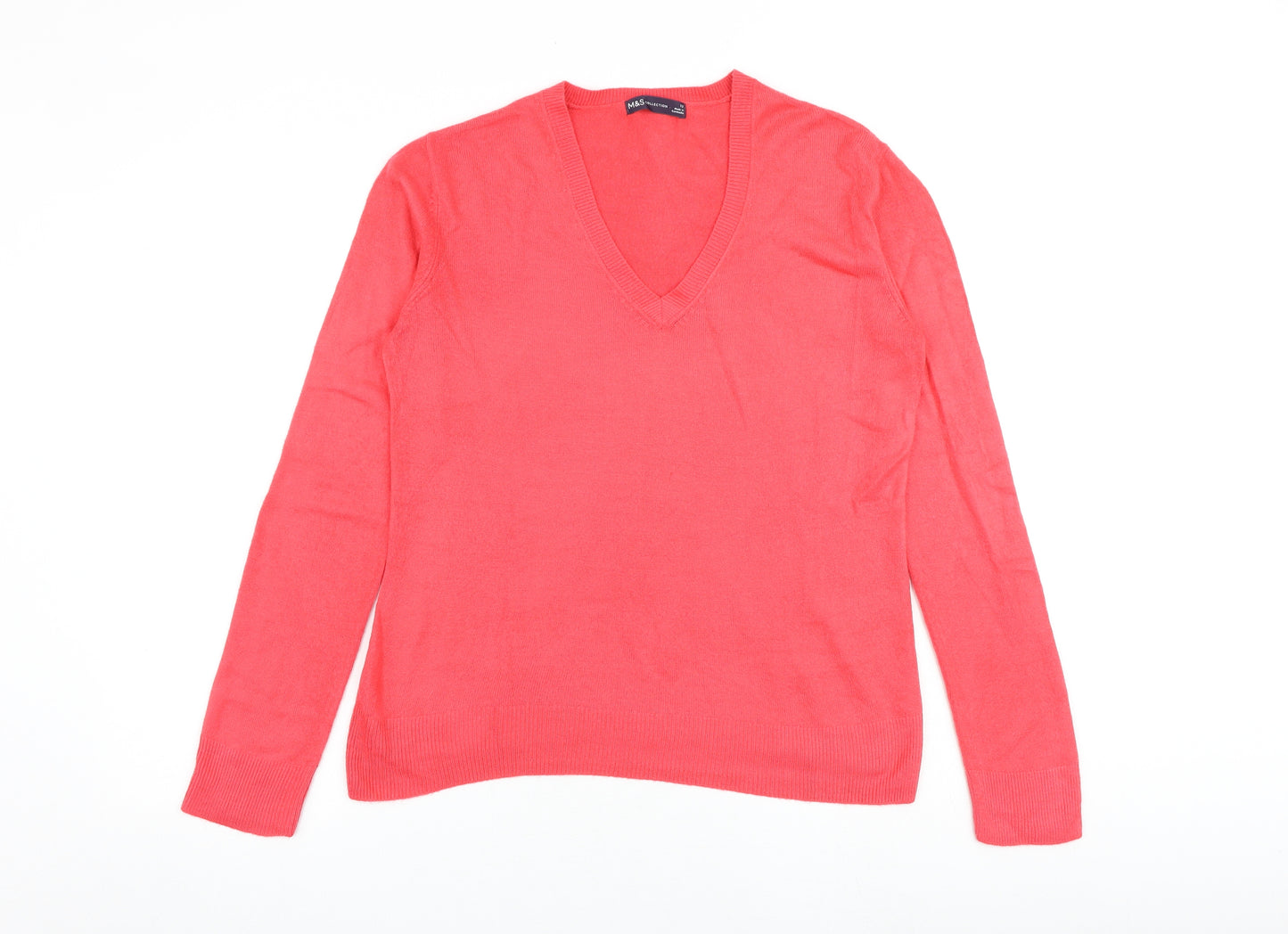 Marks and Spencer Womens Pink V-Neck Acrylic Pullover Jumper Size 12