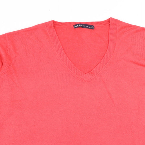 Marks and Spencer Womens Pink V-Neck Acrylic Pullover Jumper Size 12