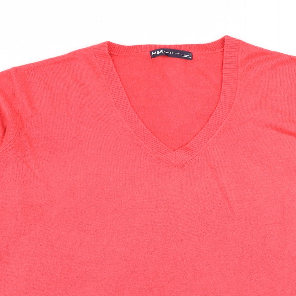 Marks and Spencer Womens Pink V-Neck Acrylic Pullover Jumper Size 12
