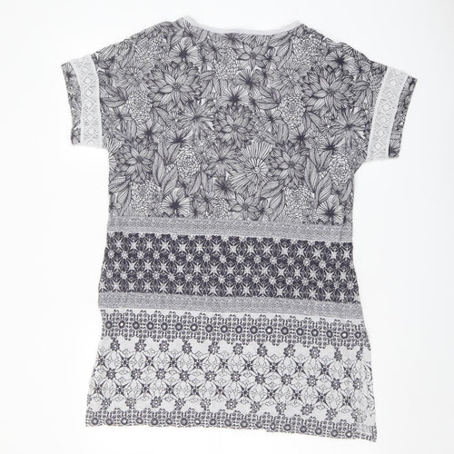 White Stuff Womens Grey Geometric Cotton Tunic Blouse Size 14 Scoop Neck