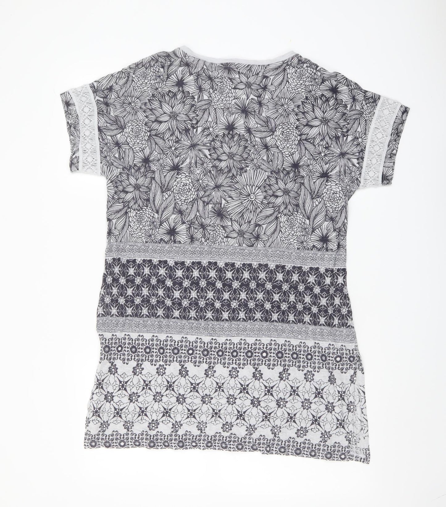 White Stuff Womens Grey Geometric Cotton Tunic Blouse Size 14 Scoop Neck