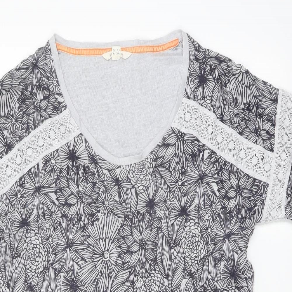 White Stuff Womens Grey Geometric Cotton Tunic Blouse Size 14 Scoop Neck