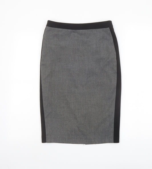 Front view of Warehouse women’s grey polyester straight & pencil skirt, size UK 8, zip