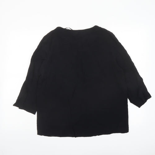Marks and Spencer Womens Black Viscose Basic Blouse Size 14 V-Neck