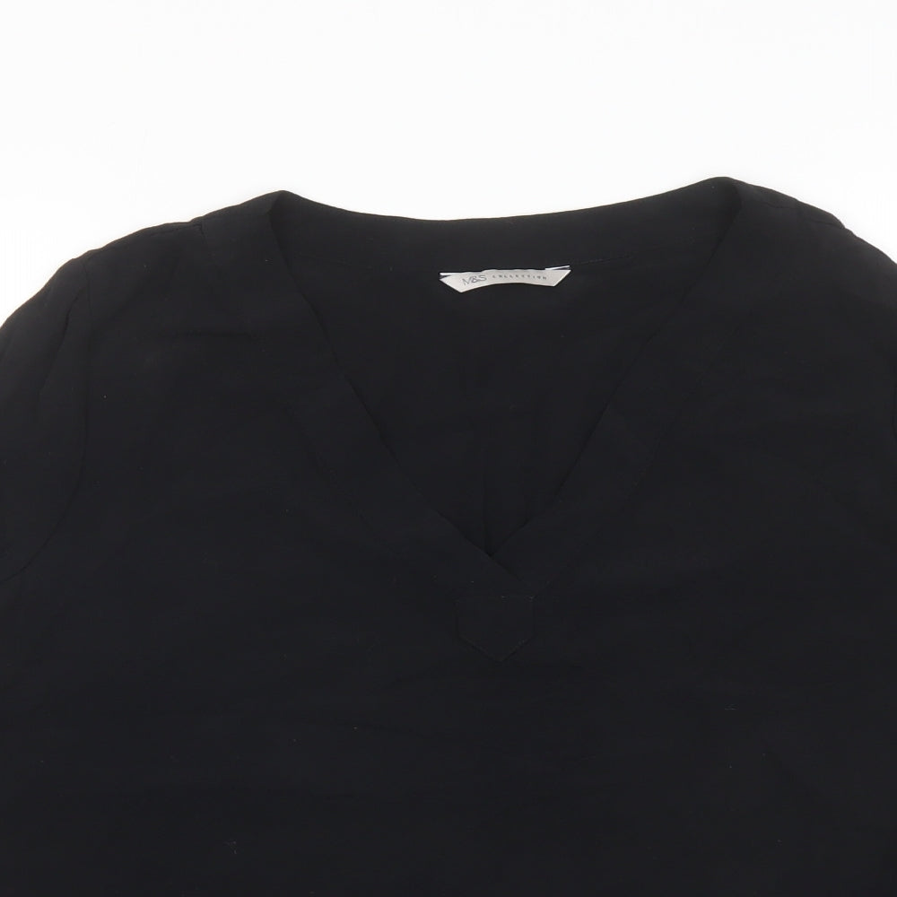 Marks and Spencer Womens Black Viscose Basic Blouse Size 14 V-Neck