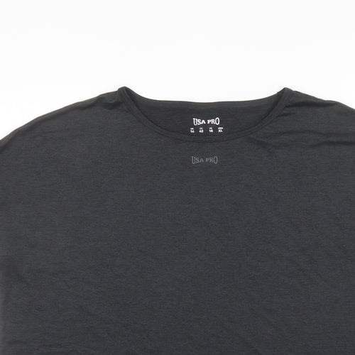 USA Pro Womens Grey Polyester Basic T-Shirt Size 14 Round Neck Pullover