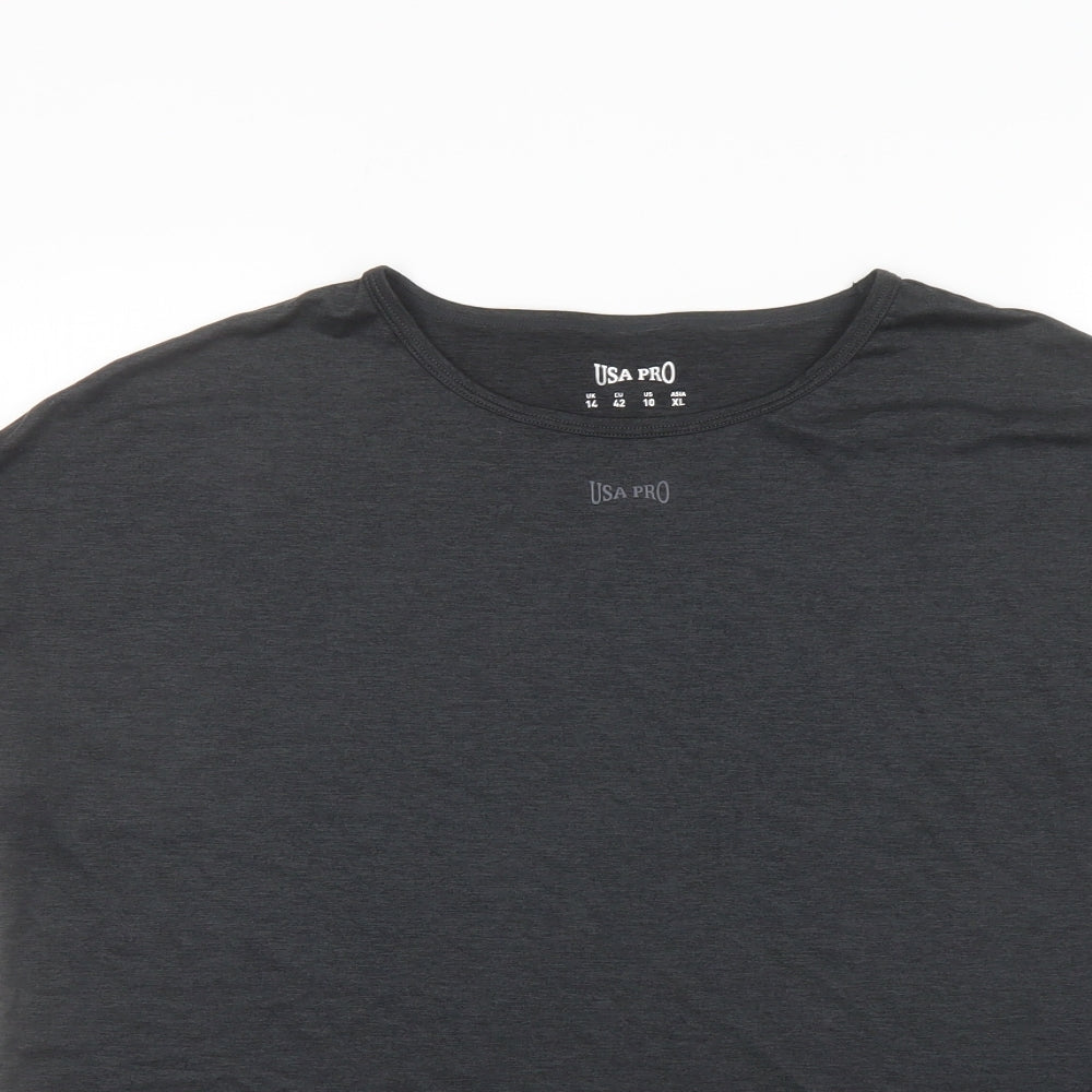 USA Pro Womens Grey Polyester Basic T-Shirt Size 14 Round Neck Pullover