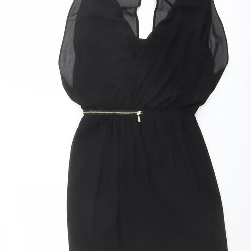 Warehouse Womens Black Polyester Mini Size 10 V-Neck Pullover