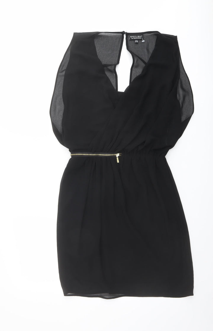 Warehouse Womens Black Polyester Mini Size 10 V-Neck Pullover