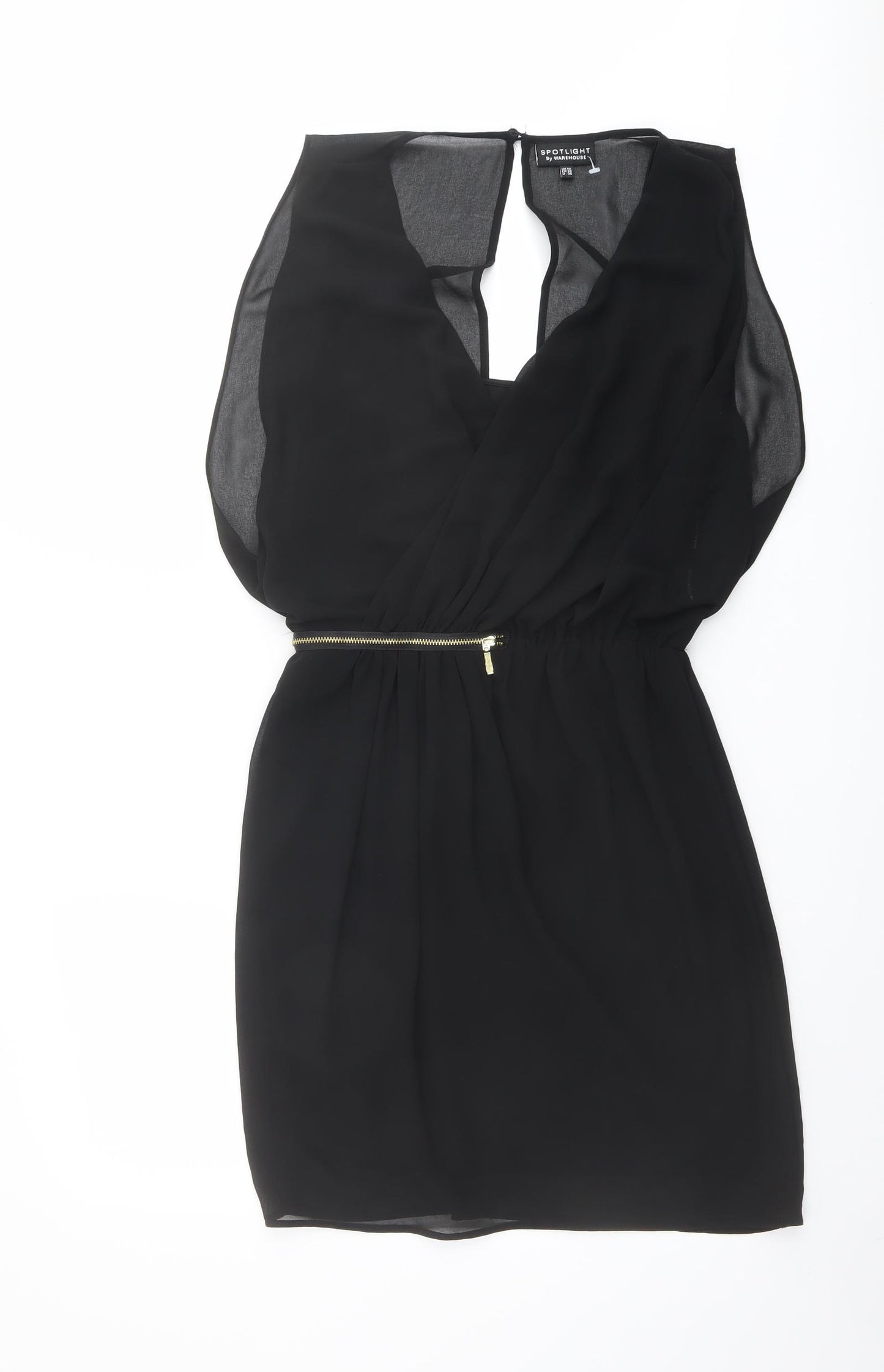 Warehouse Womens Black Polyester Mini Size 10 V-Neck Pullover