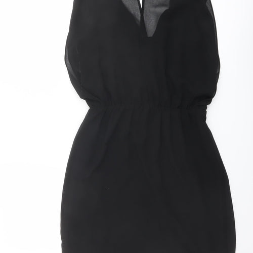 Warehouse Womens Black Polyester Mini Size 10 V-Neck Pullover