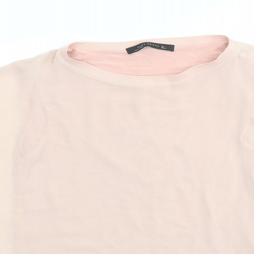 Zara Womens Pink Polyester Basic Blouse Size L Round Neck