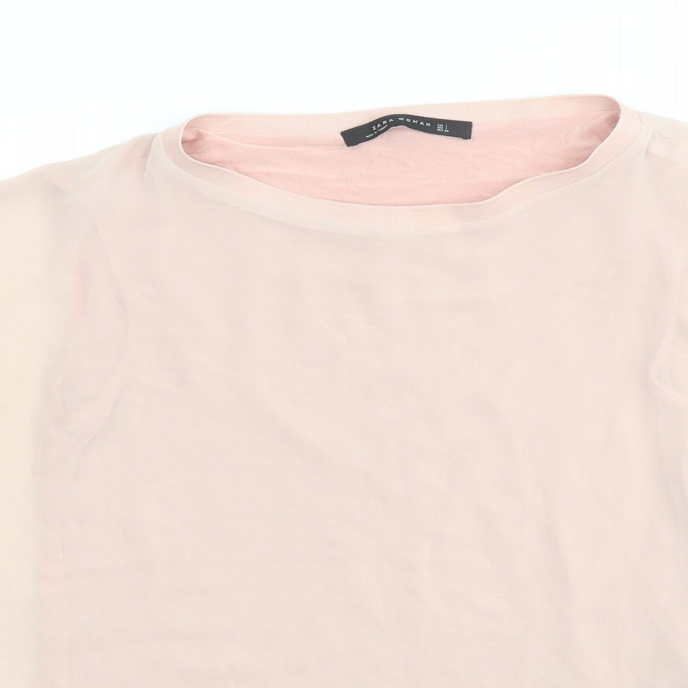 Zara Womens Pink Polyester Basic Blouse Size L Round Neck