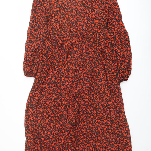 New Look Womens Red Floral Viscose A-Line Size 14 V-Neck Pullover