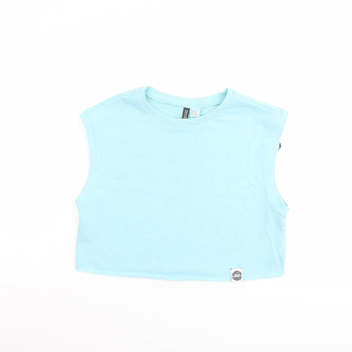 H&M Womens Blue Cotton Cropped T-Shirt Size XS Crew Neck