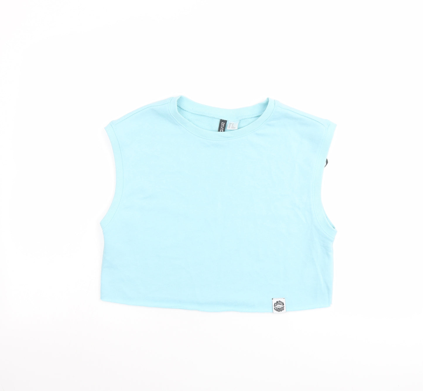H&M Womens Blue Cotton Cropped T-Shirt Size XS Crew Neck