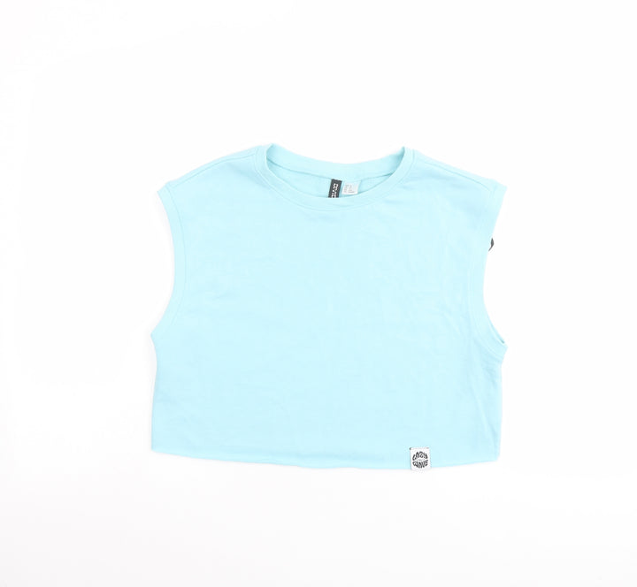 H&M Womens Blue Cotton Cropped T-Shirt Size XS Crew Neck