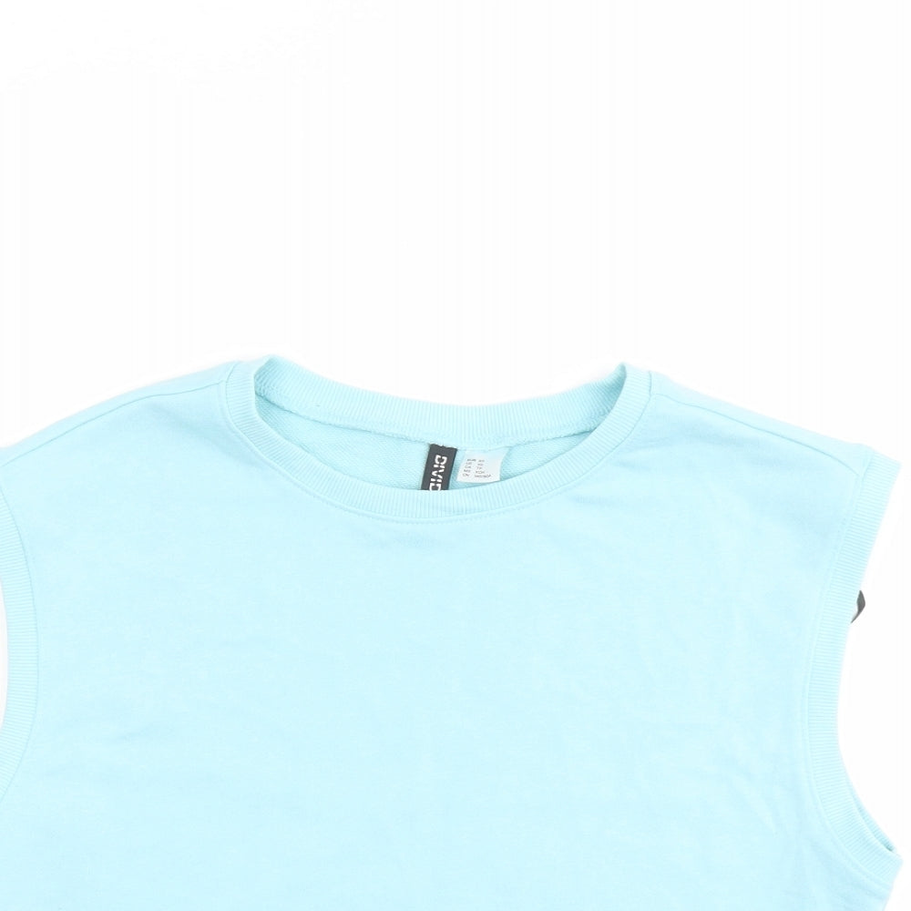 H&M Womens Blue Cotton Cropped T-Shirt Size XS Crew Neck