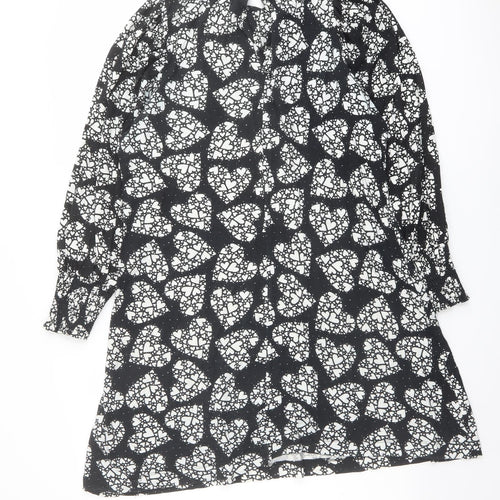 NEXT Womens Black Geometric Viscose A-Line Size 8 Mock Neck Button - Heart Print