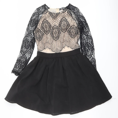 Missguided Womens Black Polyester A-Line Size 10 Round Neck Zip - Lace Details