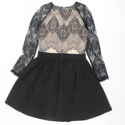 Missguided Womens Black Polyester A-Line Size 10 Round Neck Zip - Lace Details