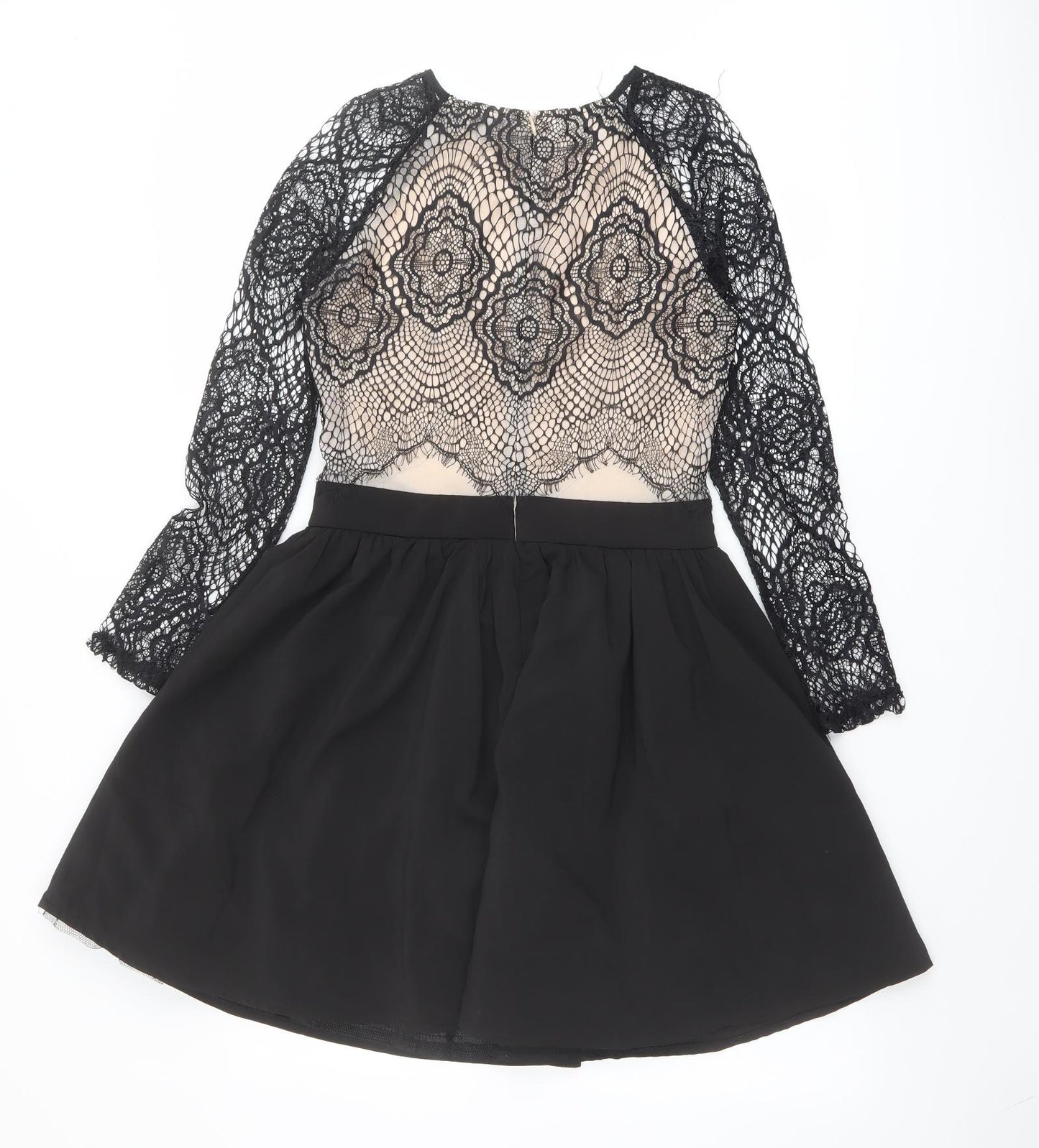 Missguided Womens Black Polyester A-Line Size 10 Round Neck Zip - Lace Details