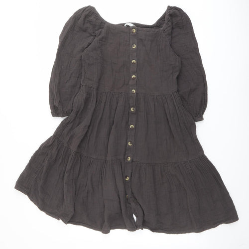 Marks and Spencer Girls Brown Cotton A-Line Size 13-14 Years Square Neck Button