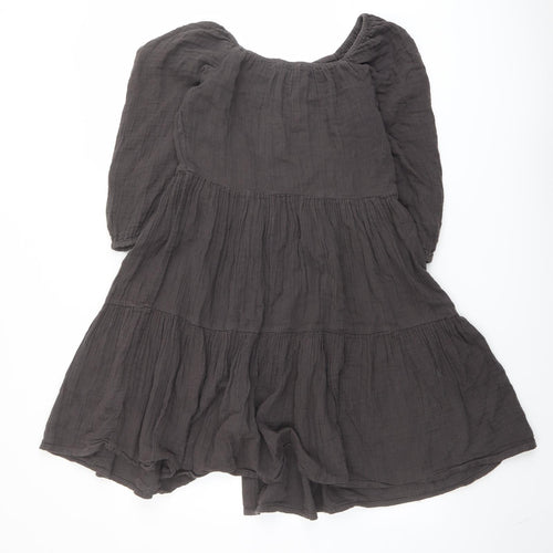 Marks and Spencer Girls Brown Cotton A-Line Size 13-14 Years Square Neck Button