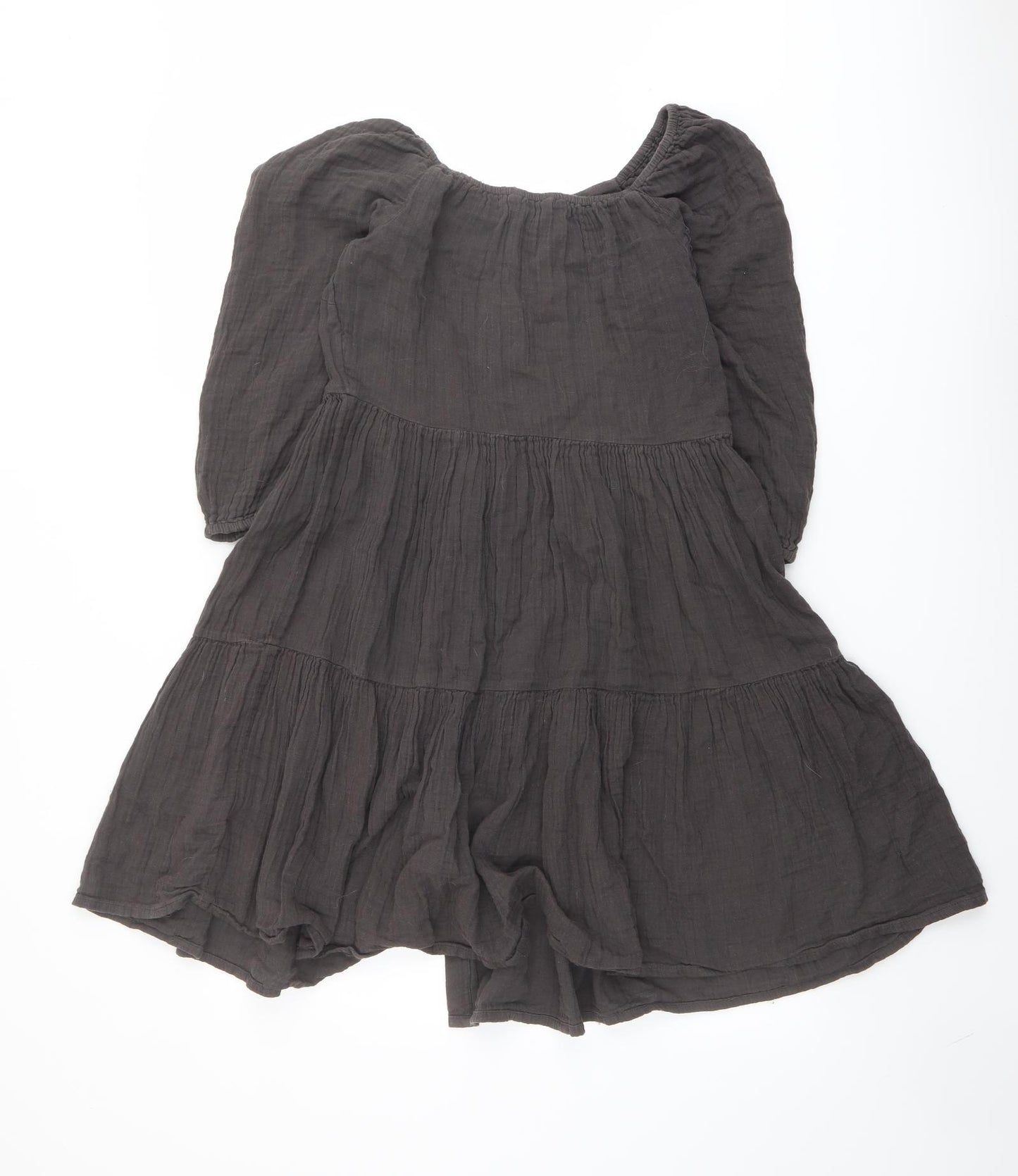 Marks and Spencer Girls Brown Cotton A-Line Size 13-14 Years Square Neck Button