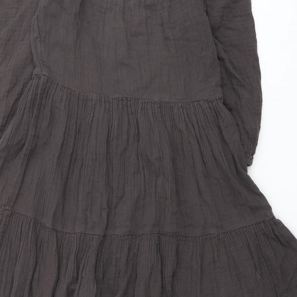 Marks and Spencer Girls Brown Cotton A-Line Size 13-14 Years Square Neck Button