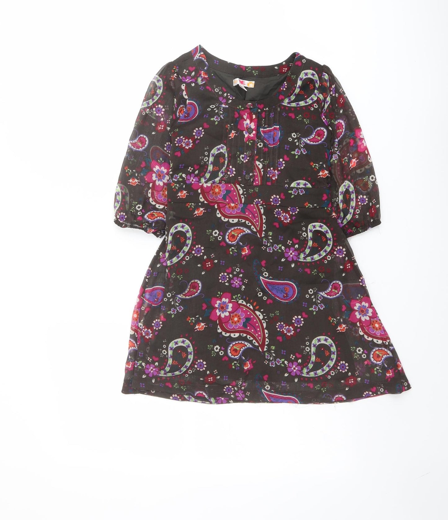 Marks and Spencer Girls Multicoloured Paisley Polyester A-Line Size 8 Years Round Neck Button