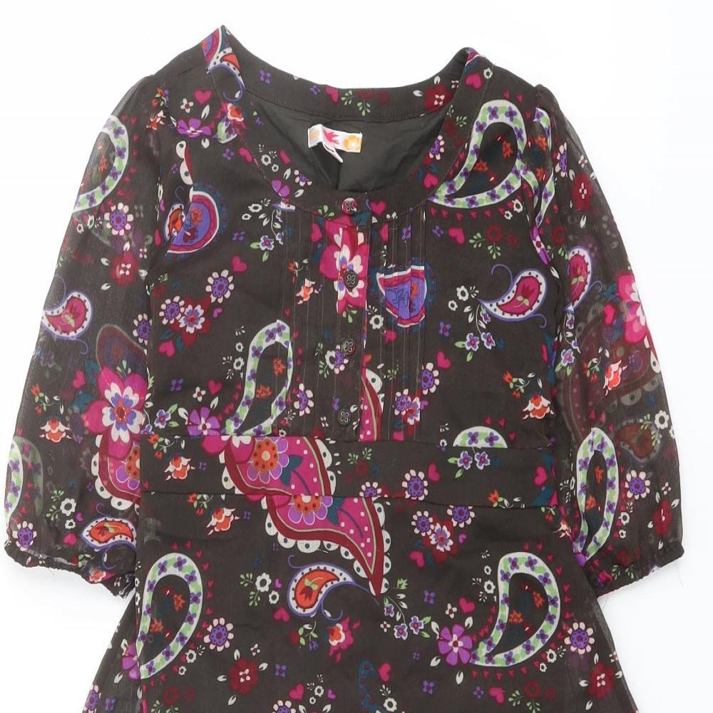 Marks and Spencer Girls Multicoloured Paisley Polyester A-Line Size 8 Years Round Neck Button