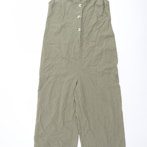 New Look Womens Green Check Cotton Jumpsuit One-Piece Size 10 Button