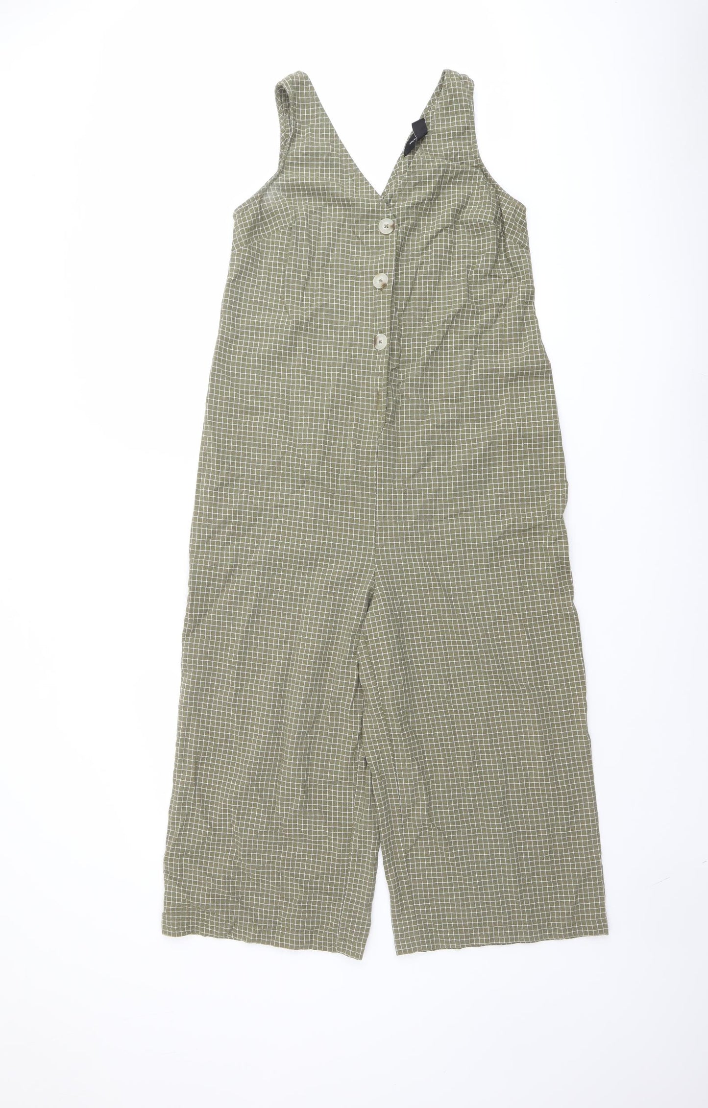 New Look Womens Green Check Cotton Jumpsuit One-Piece Size 10 Button