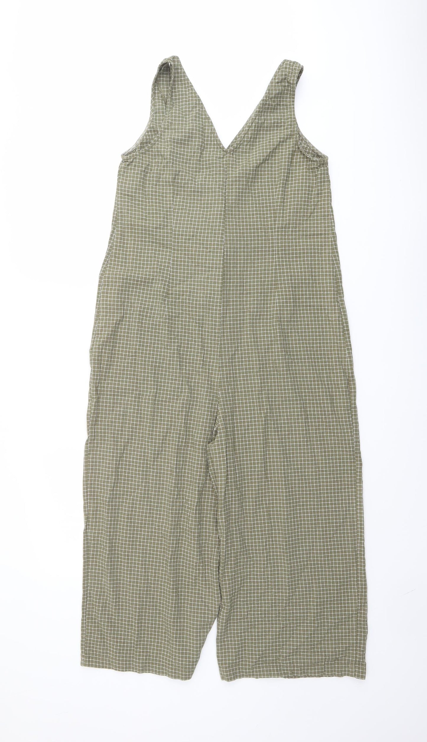 New Look Womens Green Check Cotton Jumpsuit One-Piece Size 10 Button