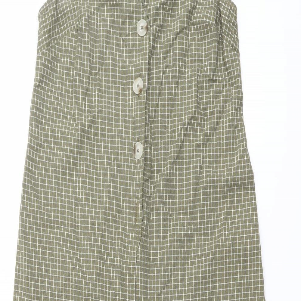 New Look Womens Green Check Cotton Jumpsuit One-Piece Size 10 Button