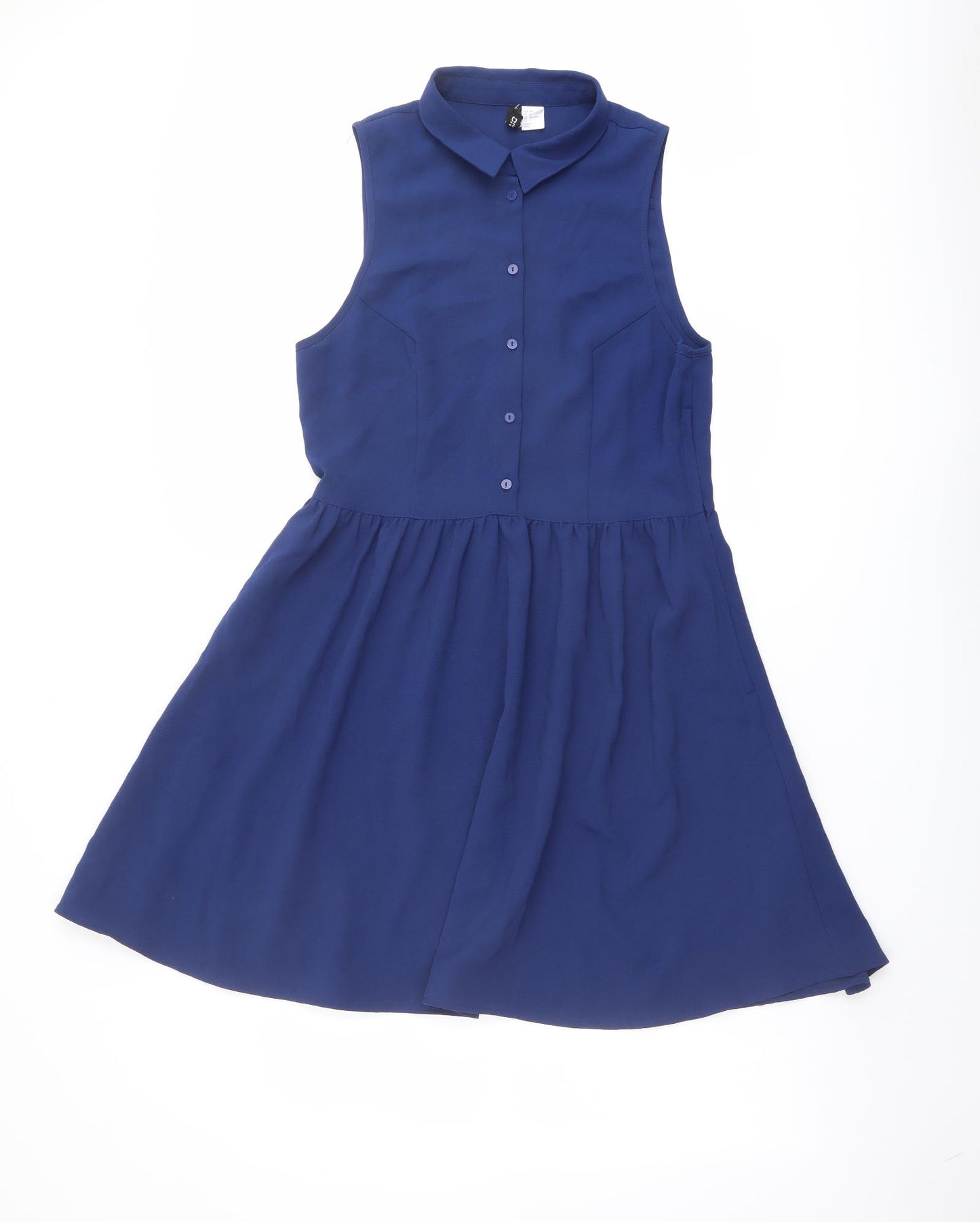 H&M Womens Blue Polyester Shirt Dress Size 10 Collared Button