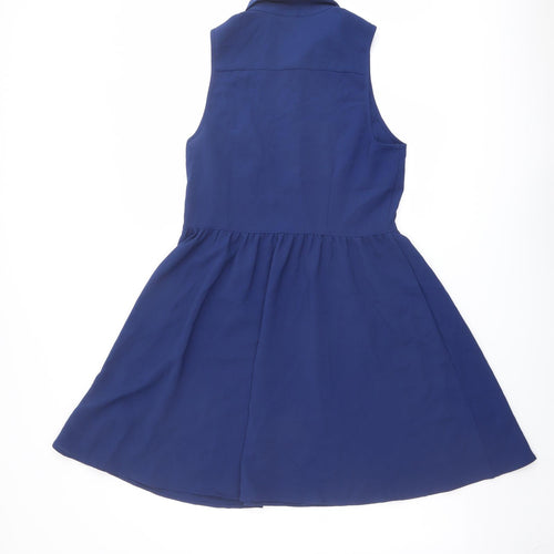 H&M Womens Blue Polyester Shirt Dress Size 10 Collared Button