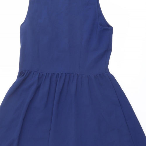 H&M Womens Blue Polyester Shirt Dress Size 10 Collared Button