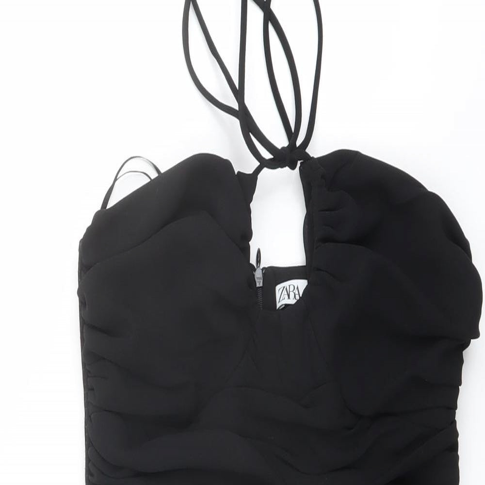 Zara Womens Black Polyester Mini Size M Halter Zip