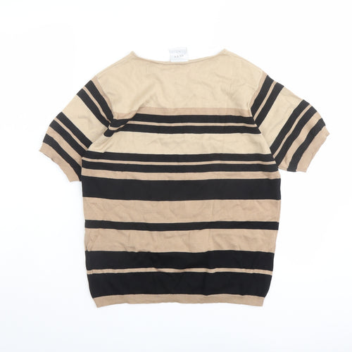 NEXT Womens Beige Round Neck Striped Cotton Pullover Jumper Size 14