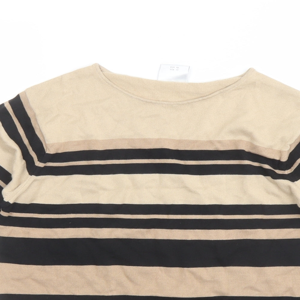 NEXT Womens Beige Round Neck Striped Cotton Pullover Jumper Size 14