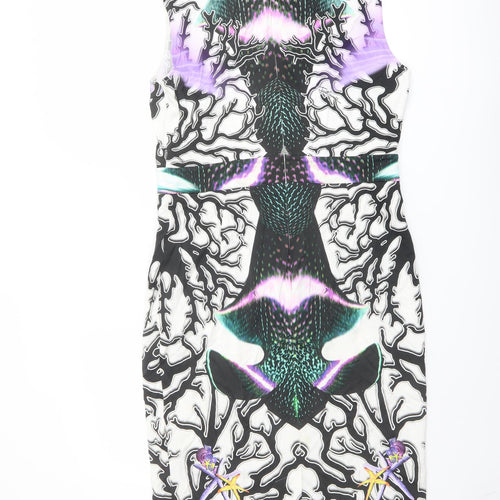 Just Cavalli Womens Multicoloured Geometric Viscose Shift Size 20 Round Neck Zip